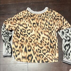 Zara Gray Top with Animal Print Accents